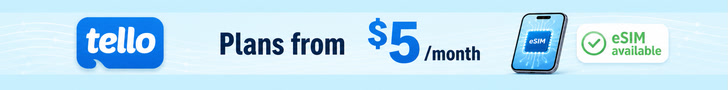 Tello plans from $5/month with eSIM